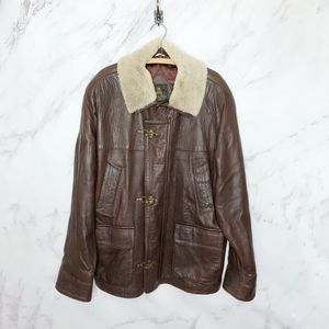 Jeno de Paris Brown Pebbled Leather Shearling Coat